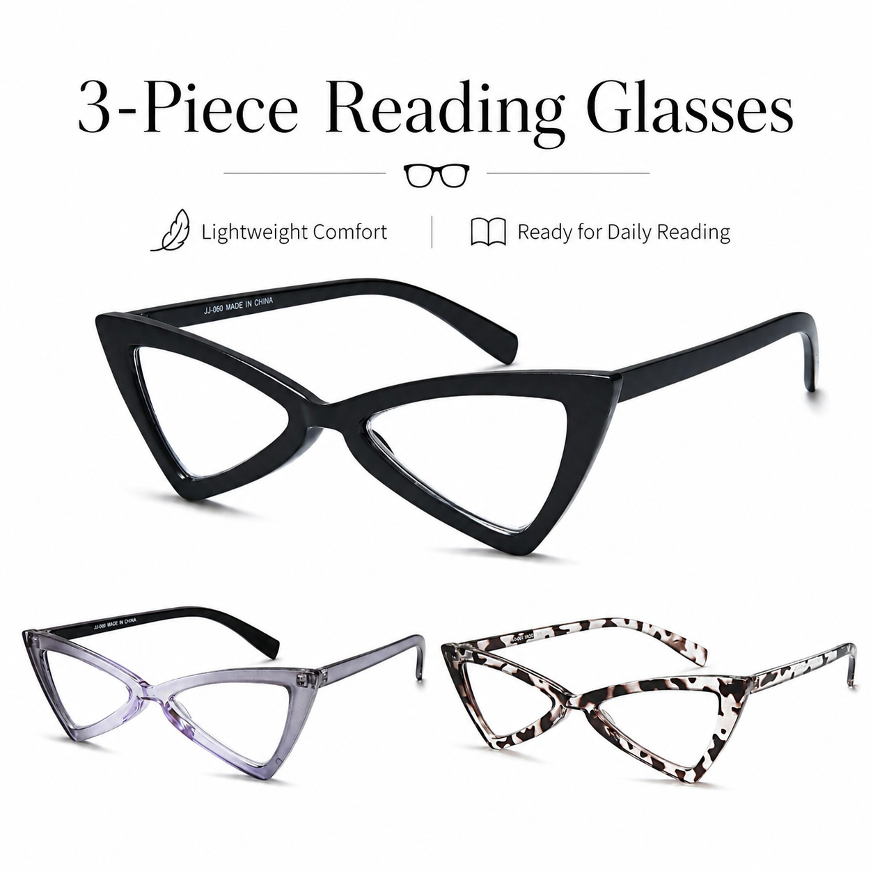EYEURL 3-Pack Cat Eye Reading Glasses for Women Oversize Blue Light Blocking Computer Glasses Spring Hinge Anti Eyestrain/Computer Glare/UV Readers for Women,0.5