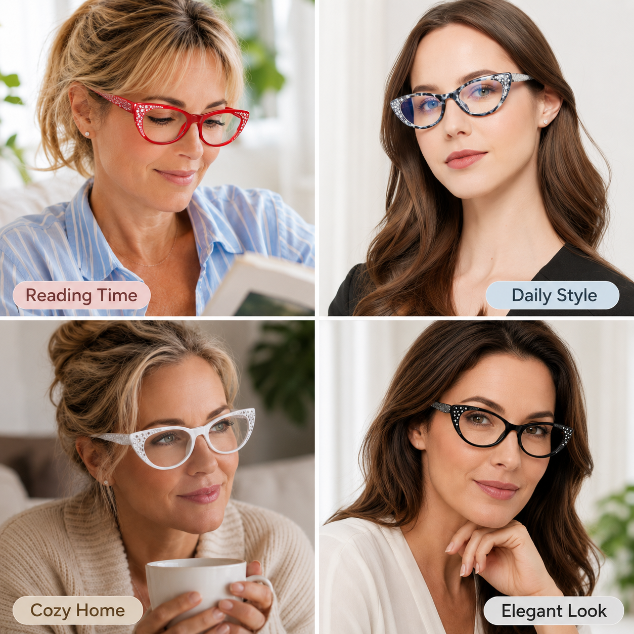 EYEURL Cat Eye Reading Glasses for Women Blue Light Blocking 4 Pack Computer Readers Spring Hinge Anti UV Fashion Lightweight Frames Eyeglasses