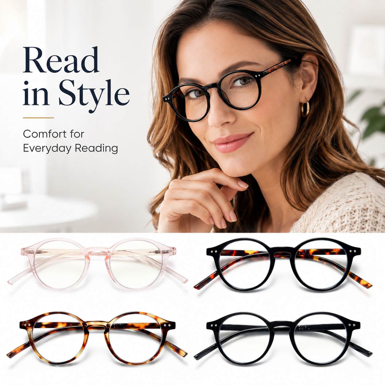 EYEURL 4-Pack Round Reading Glasses for Women Men Neck Hanging Small Blue Light Glasses Retro Round Computer Glasses With Spring Hinges TR90 Lightweight Readers for Women 3.0