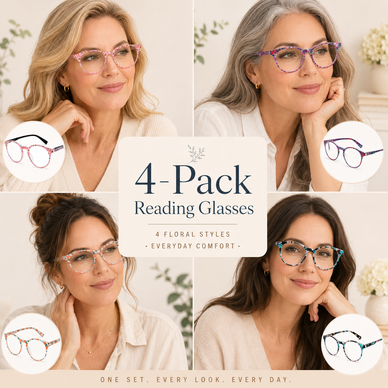 EYEURL Round Reading Glasses for Women 4-Pack Blue Light Glasses Colorful Round Computer Readers