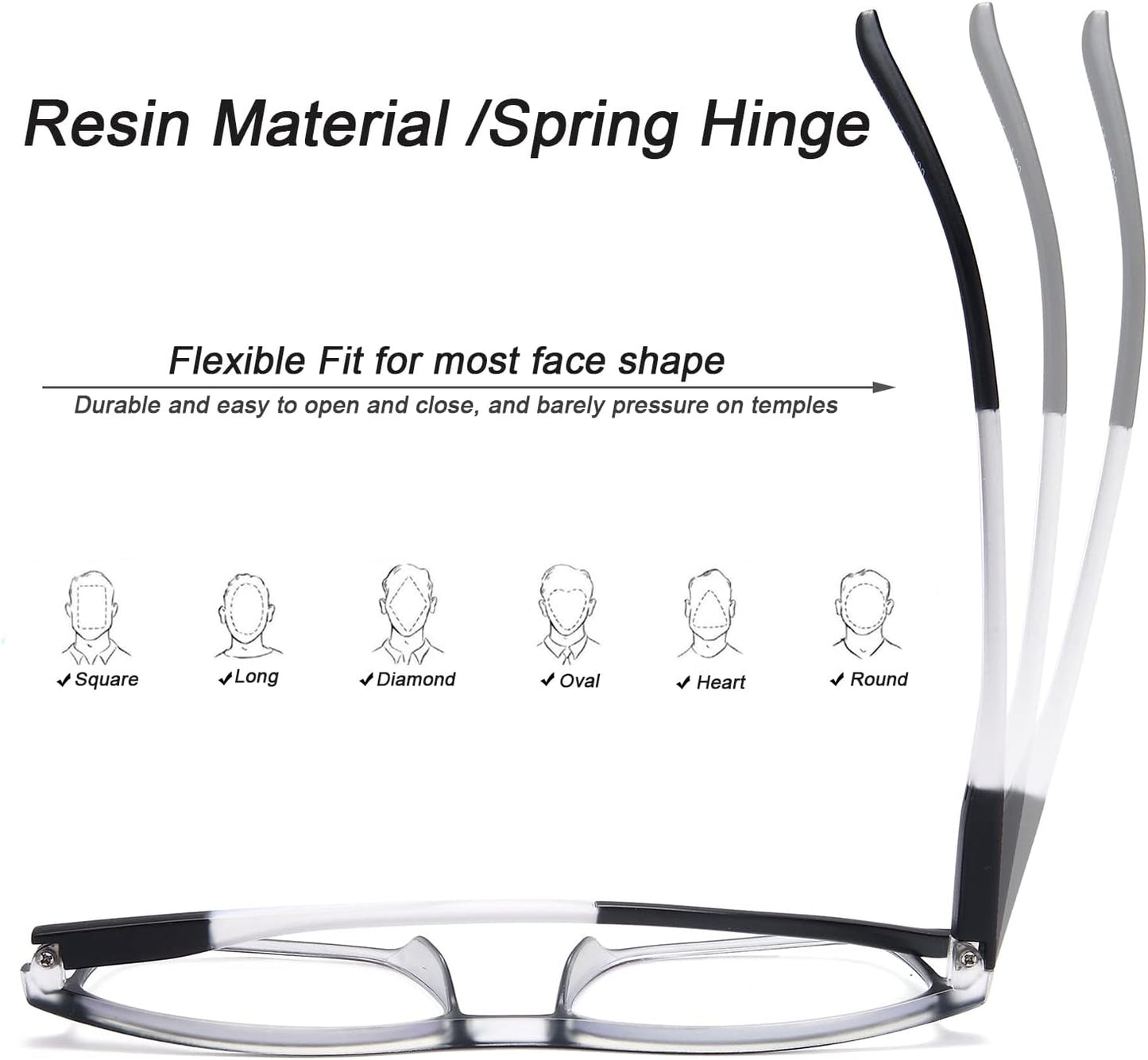 EYEURL 4 Pack Reading Glasses for Men and Women - Blue Light Blocking Readers with Spring Hinges - Anti Glare/UV Rays