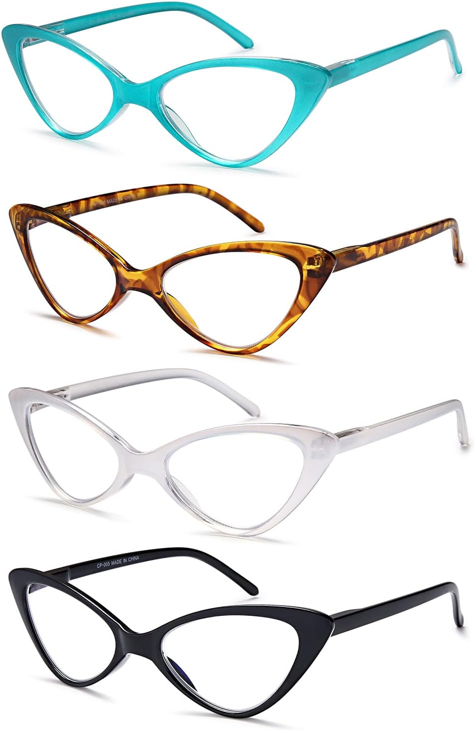 EYEURL 4-Pack Cat Eye Reading Glasses for Women - Blue Light Blocking Computer Readers, Anti-Glare UV Ray Filter Eyeglasses, Fashionable & Comfortable