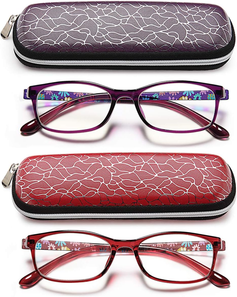 EYEURL Blue Light Blocking Men Women Reading Glasses 1.25 2 Pack of Computer Readers Lightweight TR90 Flexible Frame Rectangular Eyeglasses Anti Eyestrain UV Protection