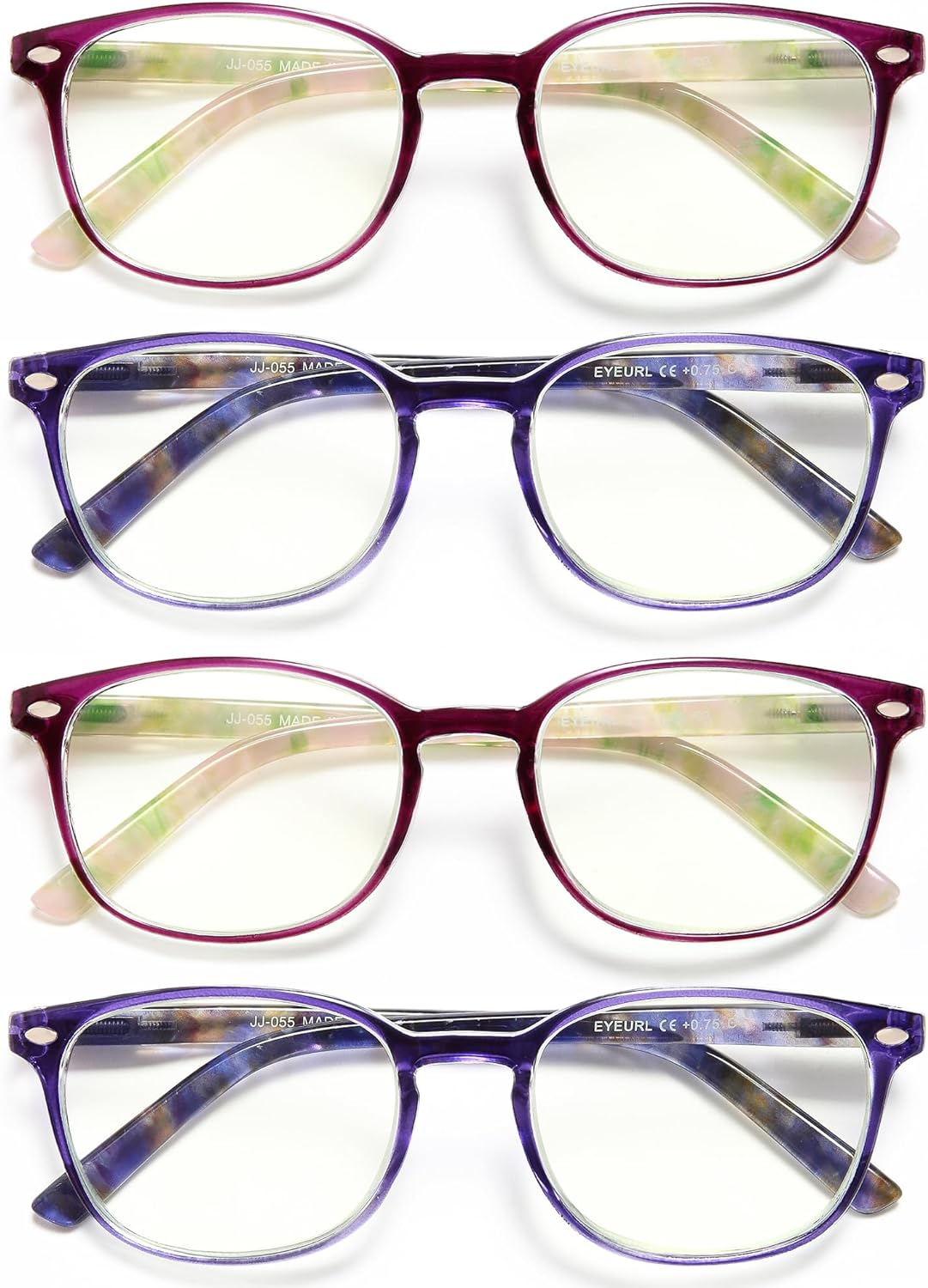 EYEURL Blue Light Blocking Reading Glasses Women, 4-Pack Spring Hinge Computer Readers,Anti UV Ray Square Nerd Eyeglasses +3.00