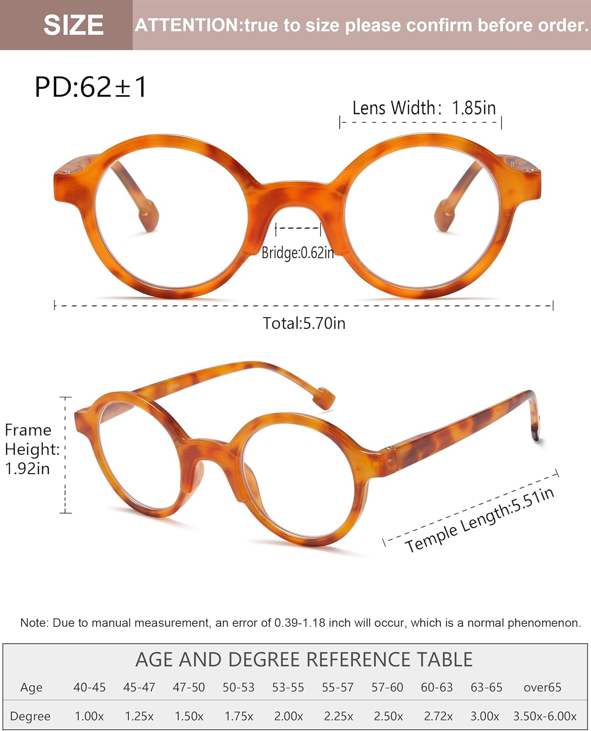 Retro Round Reading Glasses for Men/Women, Lightweight Vintage Readers with Spring Hinges