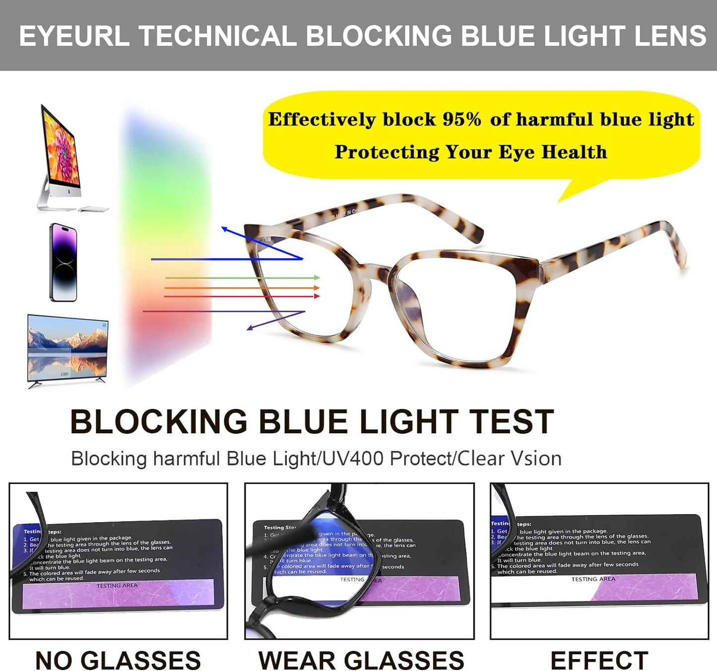 EYEURL Readers for Women - 5 Pack Blue Light Blocking Reading Glasses Ladies +0.00 Fashion Square Frames Magnification with Spring Hinge