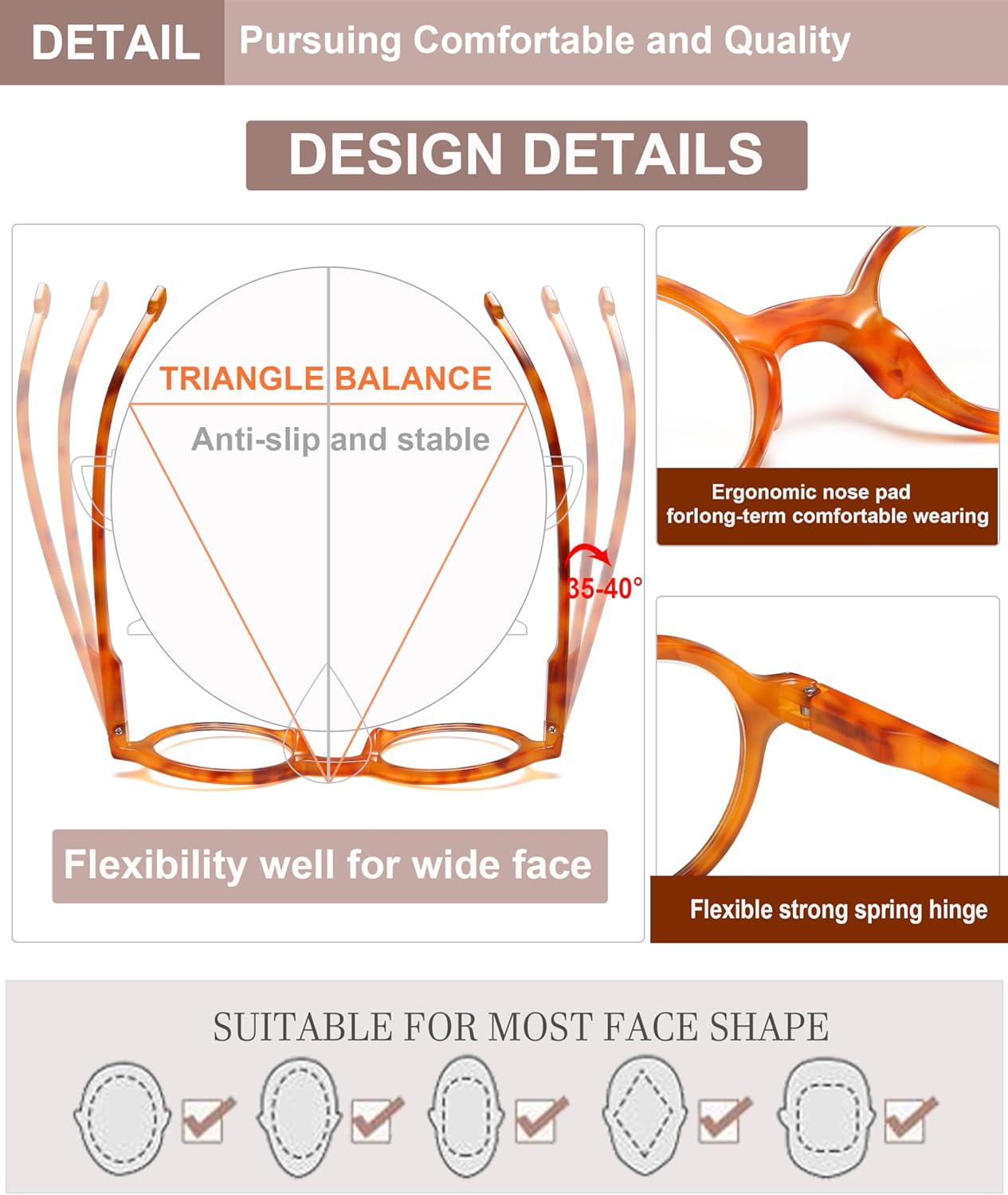 Retro Round Reading Glasses for Men/Women, Lightweight Vintage Readers with Spring Hinges