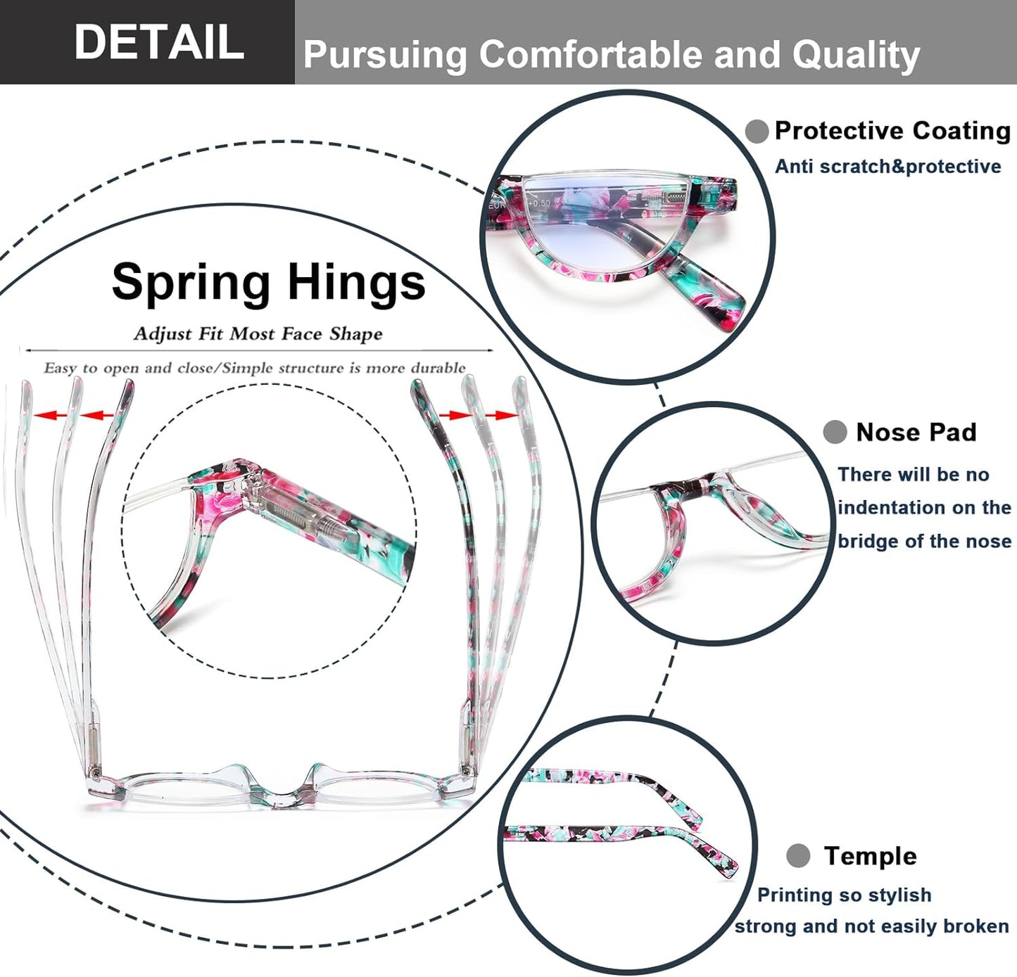 EYEURL Half Frame Reading Glasses women-4 Pack Blue Light Blocking Glasses Fashion Rimless Computer Readers for women/men