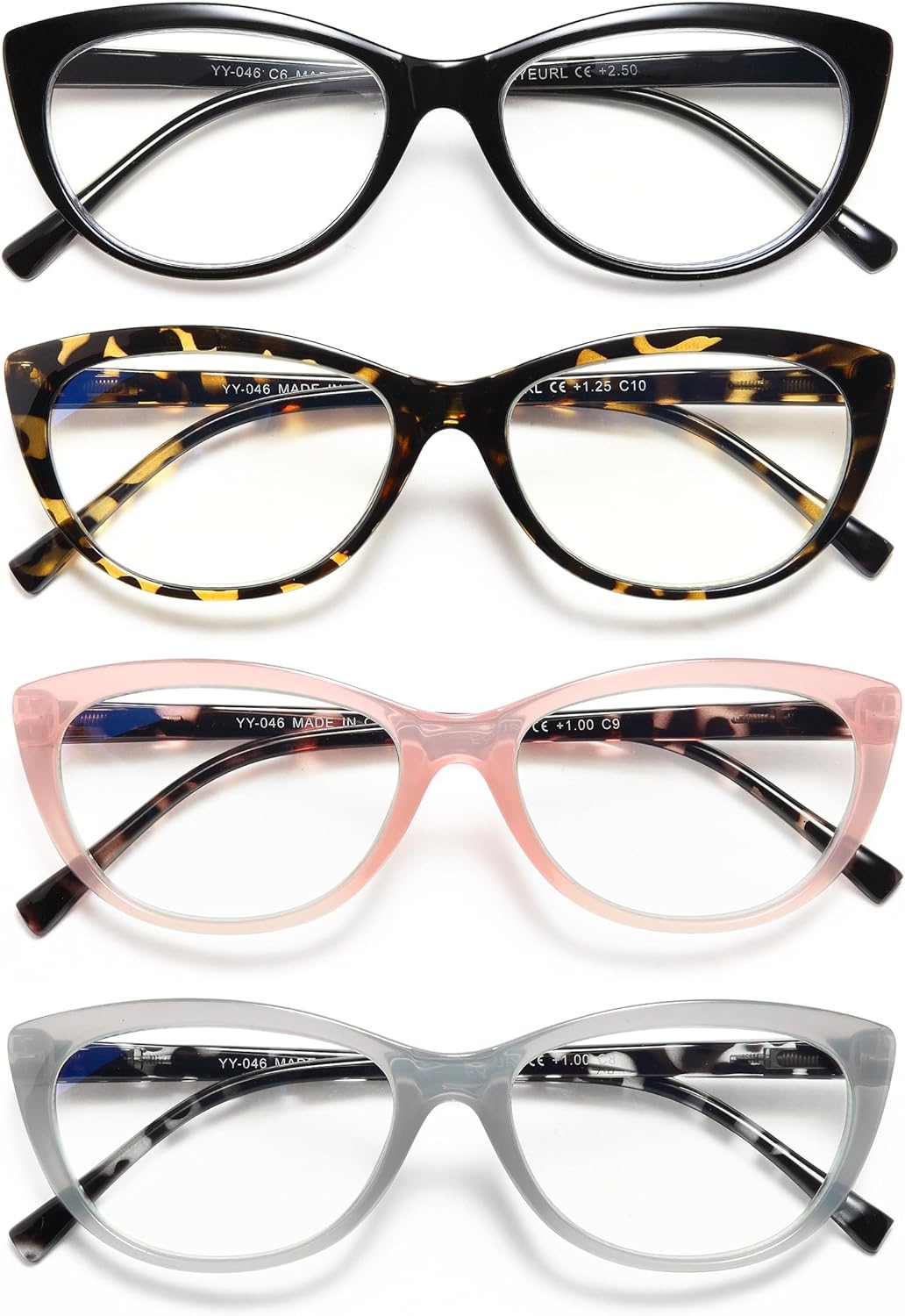 EYEURL 4 Pack Cat Eye Reading Glasses for Women,Blue Light Blocking Readers Lightweight Spring Hinge Anti Eyestrain UV Fashion Eyeglasses +2.0