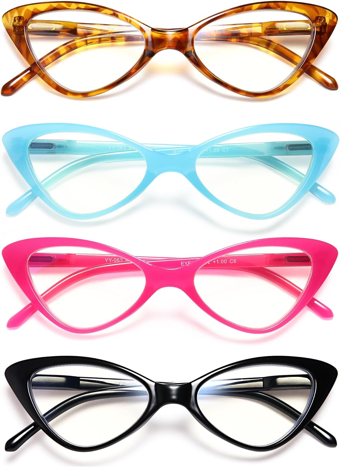 EYEURL 4-Pack Reading Glasses for Women, Fashion Cat Eye Blue Light Blocking Readers with Spring Hinges,1.50 Anti-Glare/UV Rays