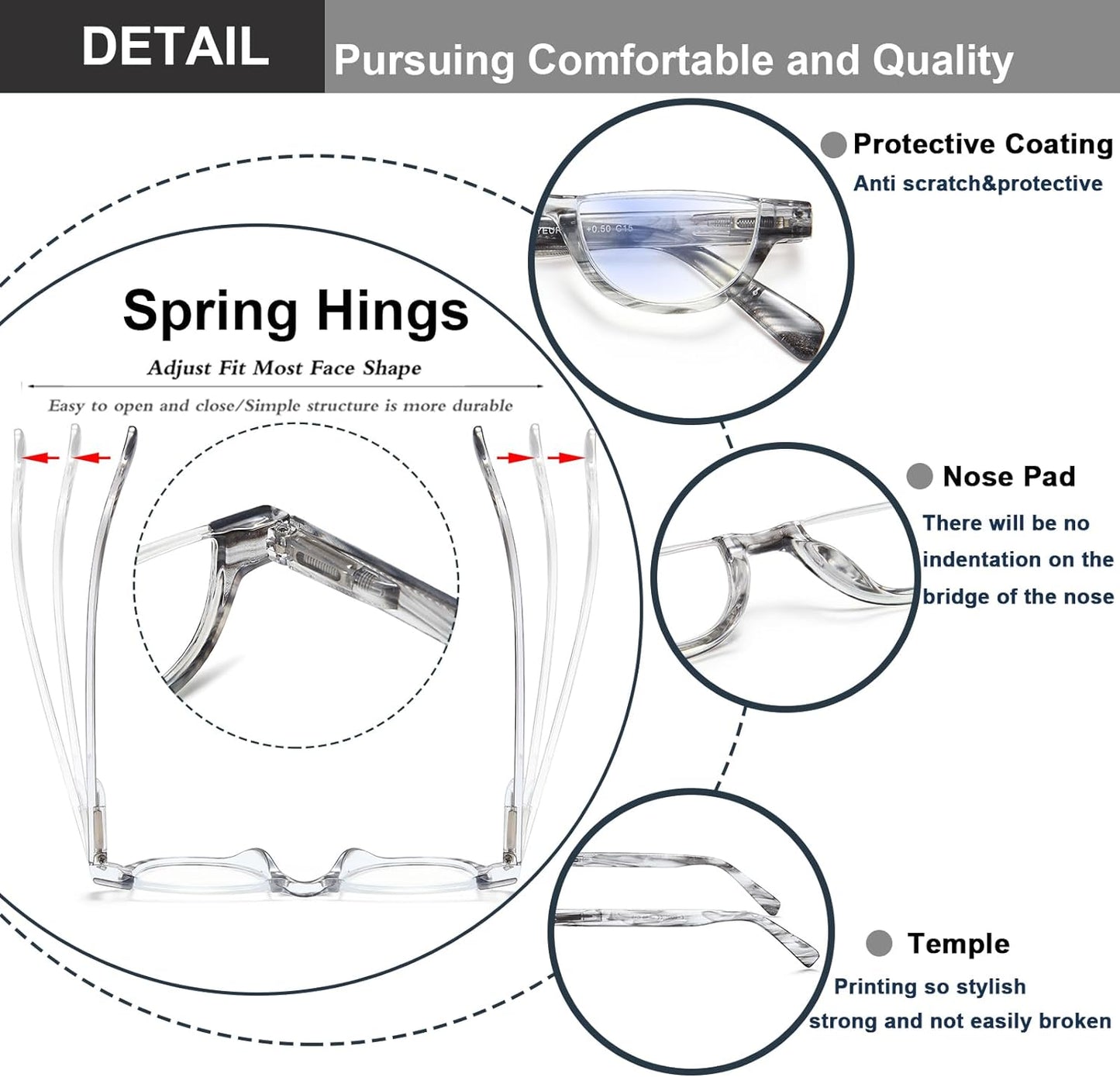 EYEURL Half Frame Reading Glasses men-4 Pack Blue Light Blocking Glasses Fashion Rimless Computer Readers for men