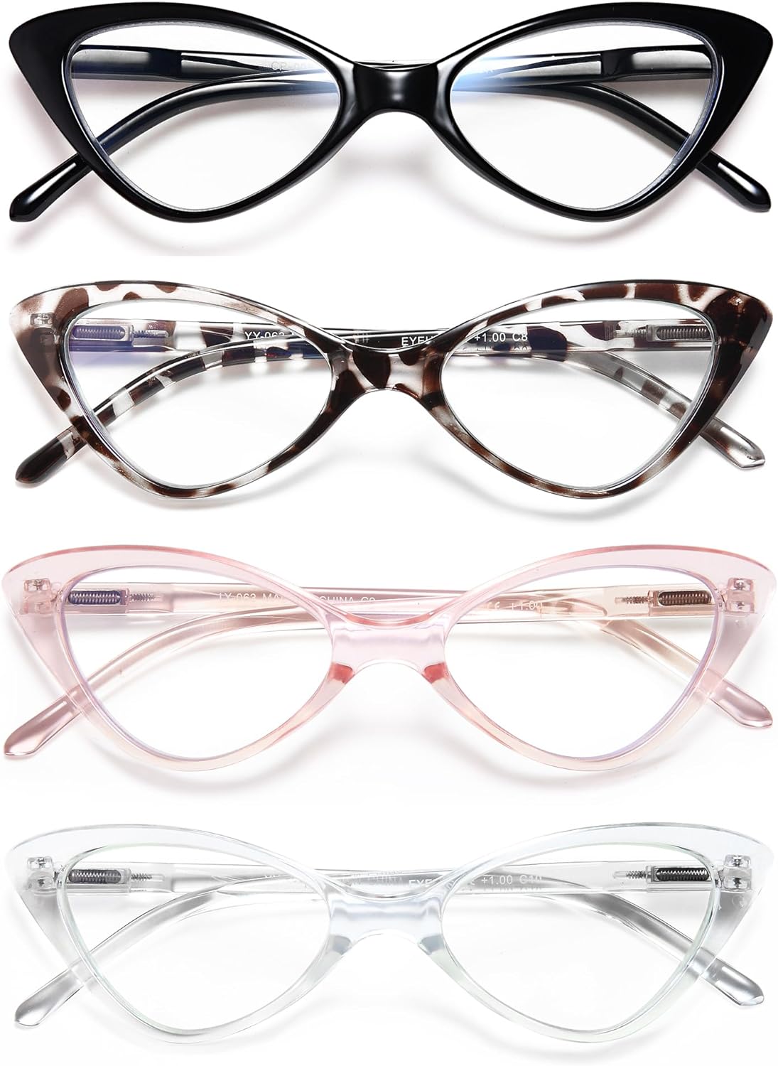 EYEURL 4-Pack Reading Glasses for Women, Fashion Cat Eye Blue Light Blocking Readers with Spring Hinges,1.50 Anti-Glare/UV Rays