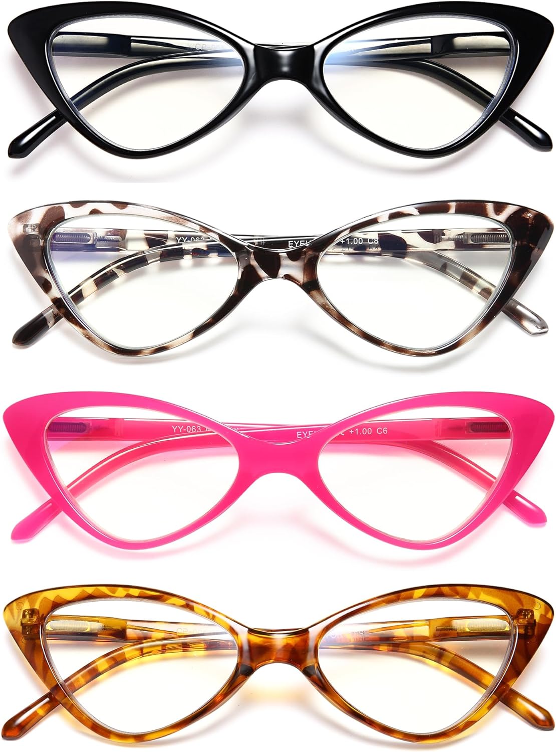 EYEURL 4-Pack Reading Glasses for Women, Fashion Cat Eye Blue Light Blocking Readers with Spring Hinges,1.50 Anti-Glare/UV Rays