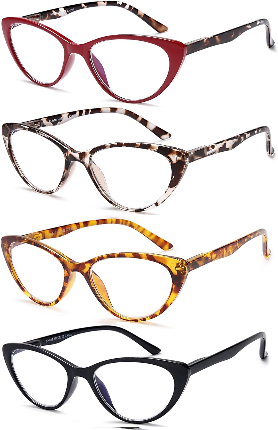 EYEURL 4-Pack Cat Eye Reading Glasses for Women - Blue Light Blocking, Anti-Glare, Fashionable Computer Readers, 2.5 Magnification