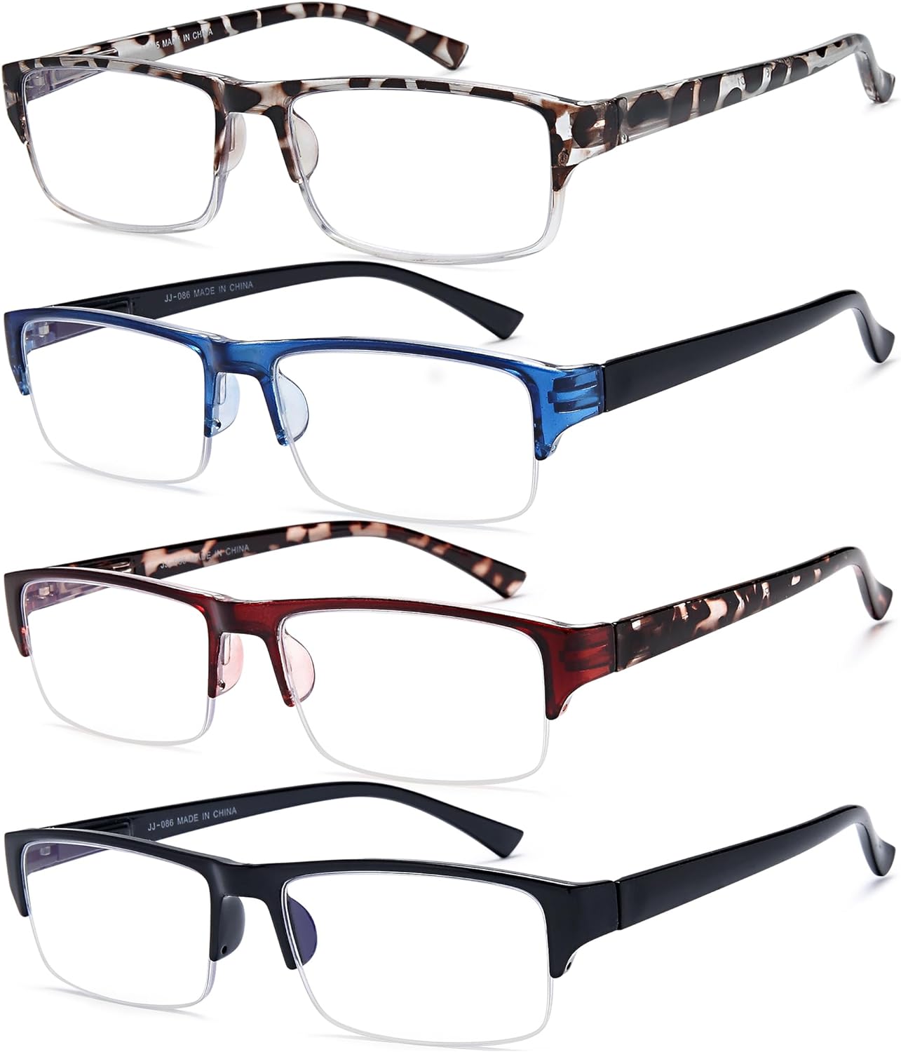 EYEURL 4-Pack Half Frame Reading Glasses for Women Blue Light Blocking Computer Readers for Men Lightweight Rectangle Semi Rimless Computer Glare/UV Half Frame Spring Hinge Eyeglasses,1.5