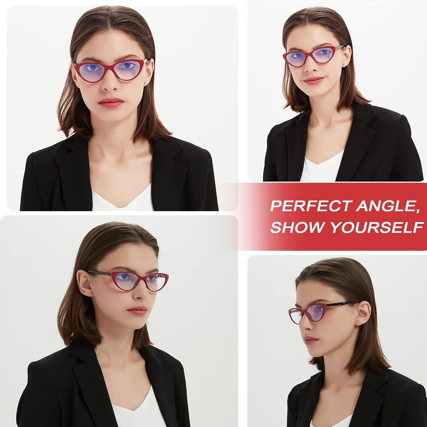 EYEURL Blue Light Blocking Cat Eye Reading Glasses for Women – 4 Pack Computer Readers, Anti-Glare Stylish Eyewear with Clear Vision