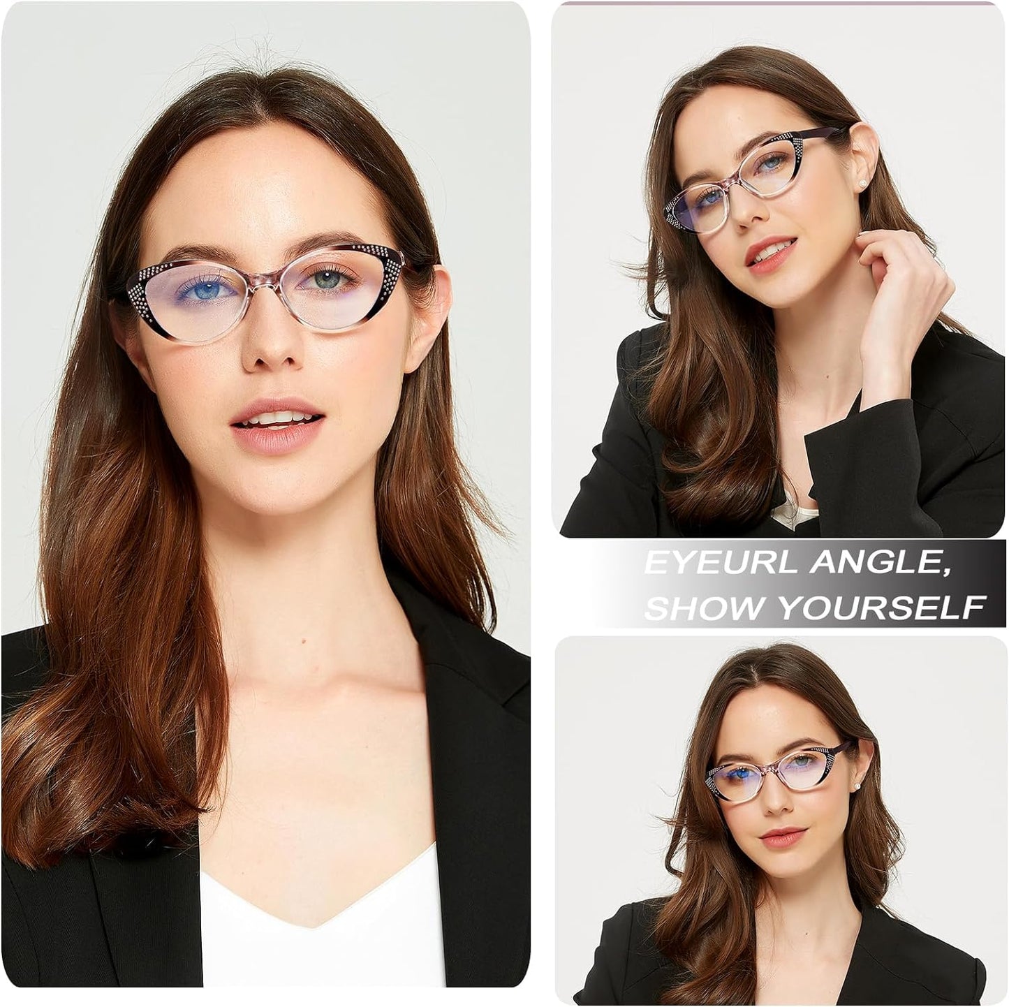 EYEURL Cat Eye Blue Light Blocking Reading Glasses for Women - Fashion Readers with Flexible Spring Hinges