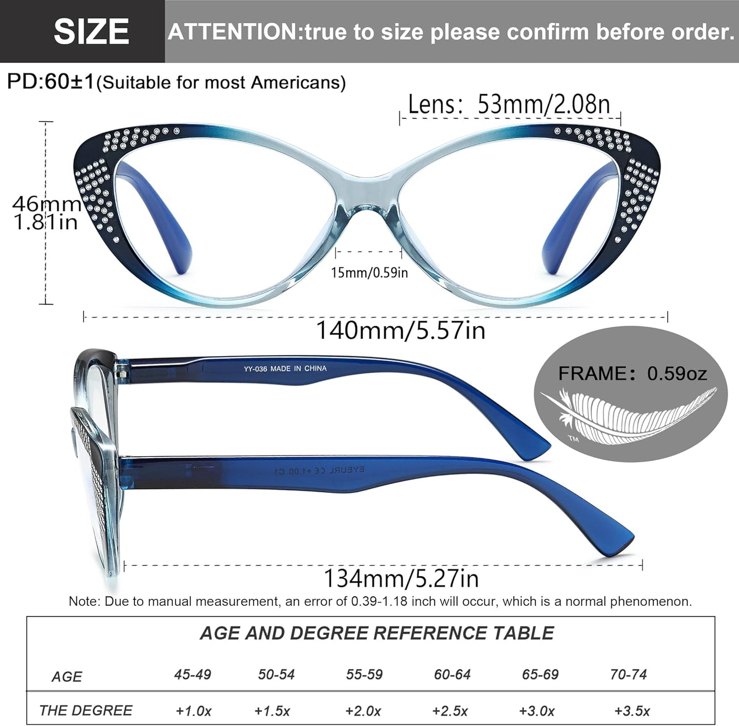 EYEURL Cat Eye Blue Light Blocking Reading Glasses for Women - Fashion Readers with Flexible Spring Hinges
