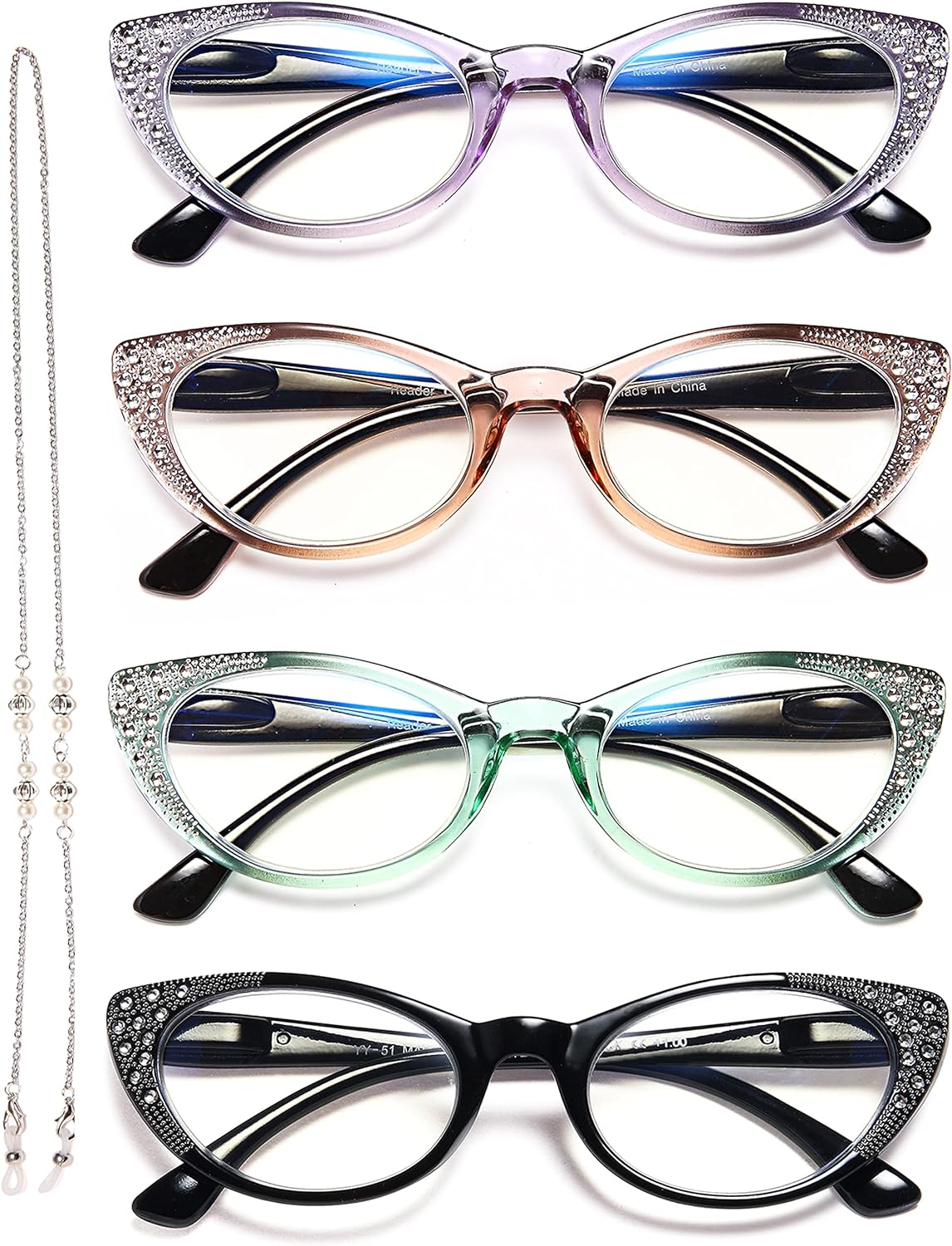 EYEURL Cat Eye Reading Glasses for Women Blue Light Blocking 3 Pack Ladies Computer Readers with Spring Hinge Lightweight Eyeglasses Anti Eyestrain 2.75