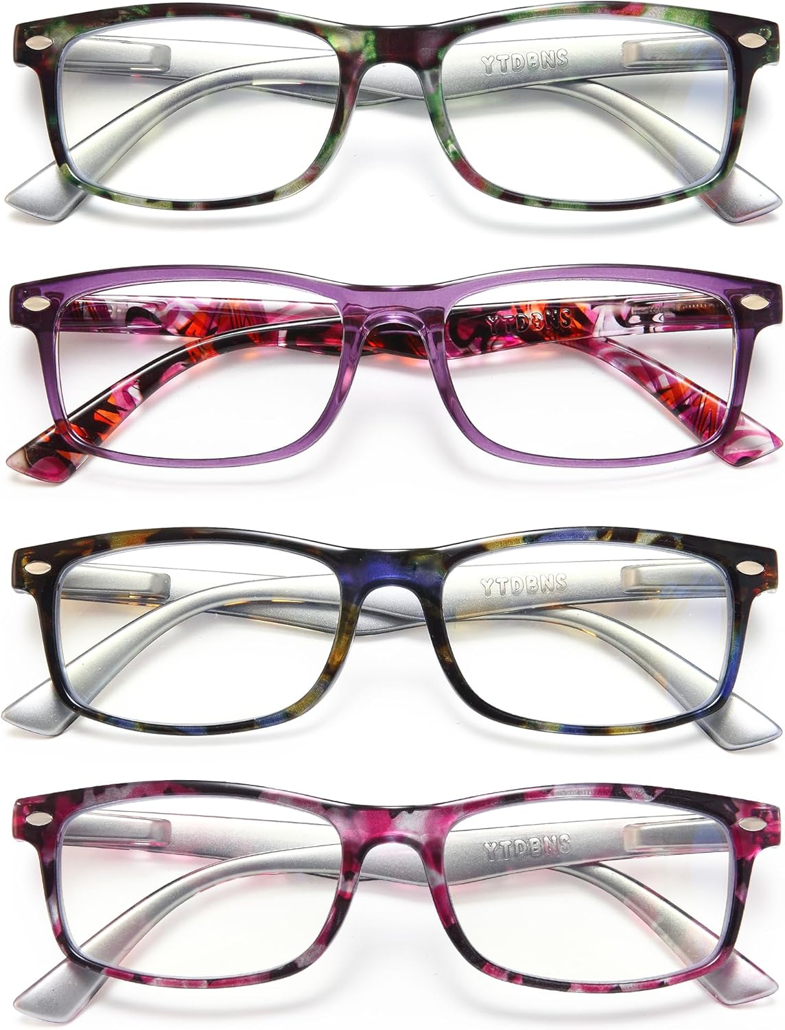 Reading Glasses for Women, 4 pack Fashion Readers for Women Men Spring Hinge Eye Glasses, Blue Light Reading Glasses