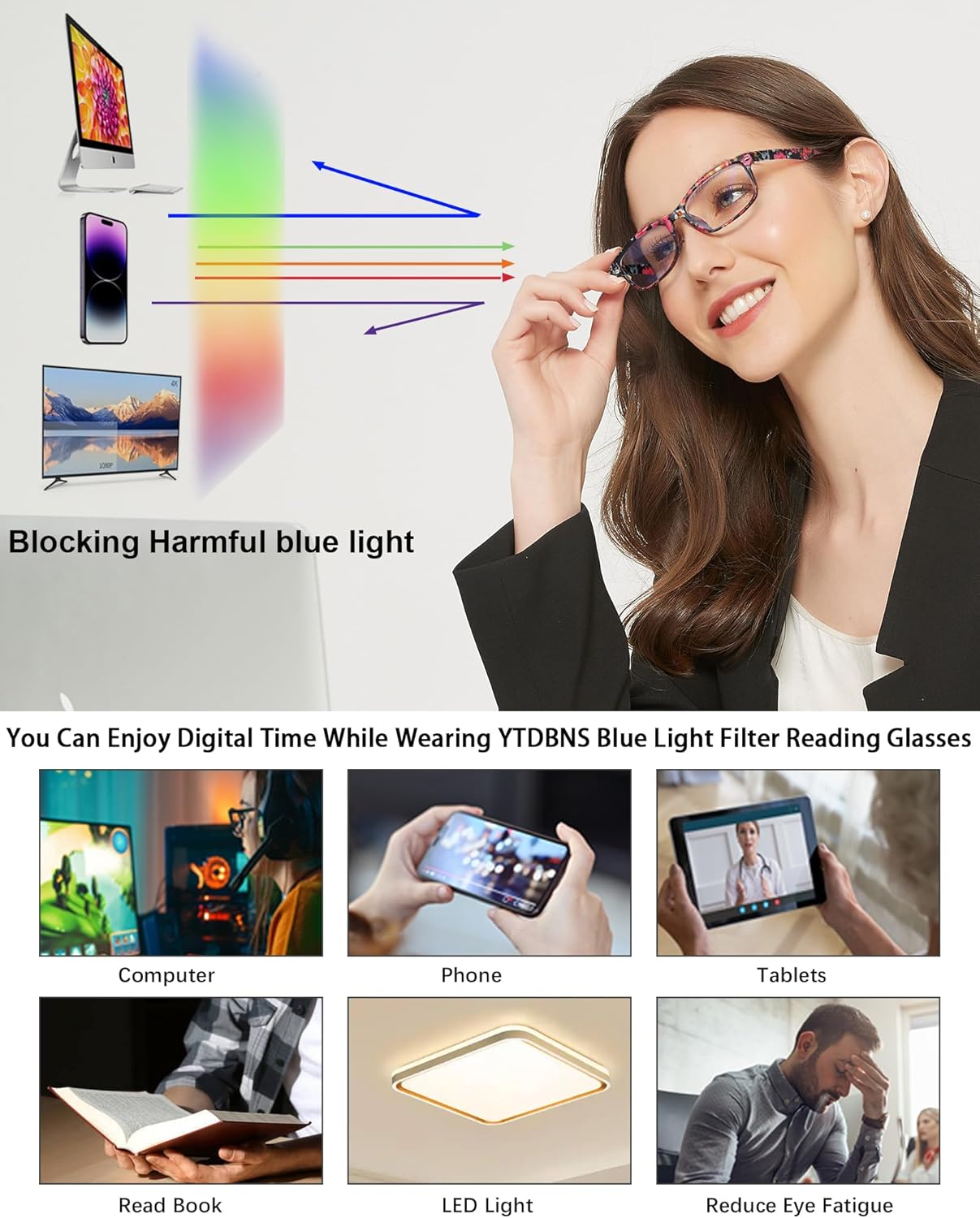 Stylish Reading Glasses for Women, Blue Light Blocking Readers, Ladies Eyeglasses, Fashion Computer Eye Glasses, Cheaters