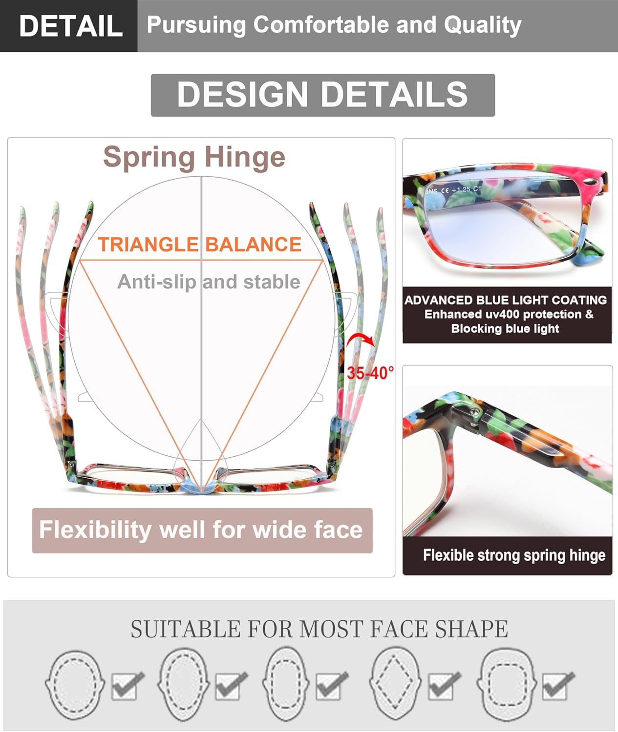 Stylish Reading Glasses for Women, Blue Light Blocking Readers, Ladies Eyeglasses, Fashion Computer Eye Glasses, Cheaters