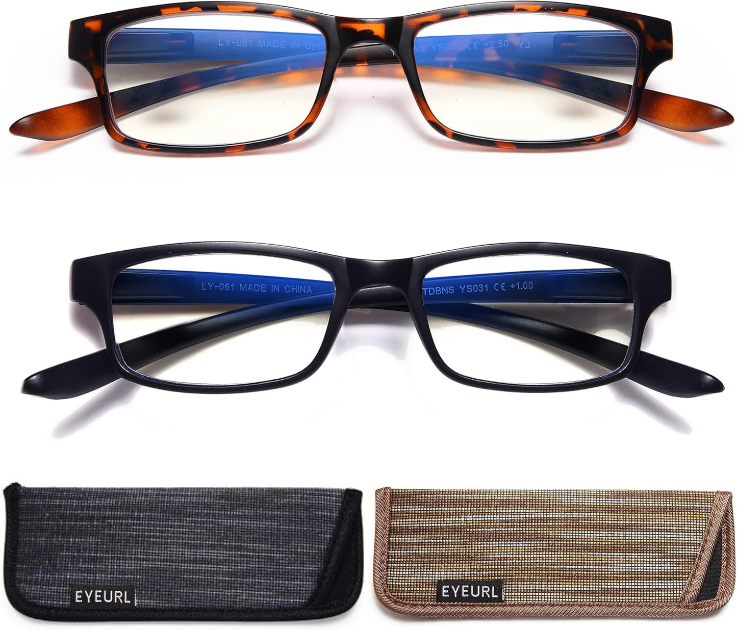 EYEURL Neck Hanging Reading Glasses – 2 Pack Blue Light Blocking Computer Readers for Women and Men with Spring Hinges, Convenient Hands-Free Eyewear