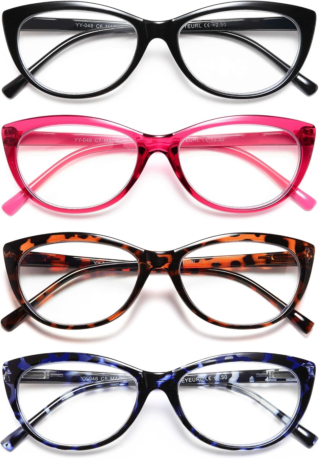 EYEURL 4 Pack Cat Eye Reading Glasses for Women,Blue Light Blocking Readers Lightweight Spring Hinge Anti Eyestrain UV Fashion Eyeglasses +2.0