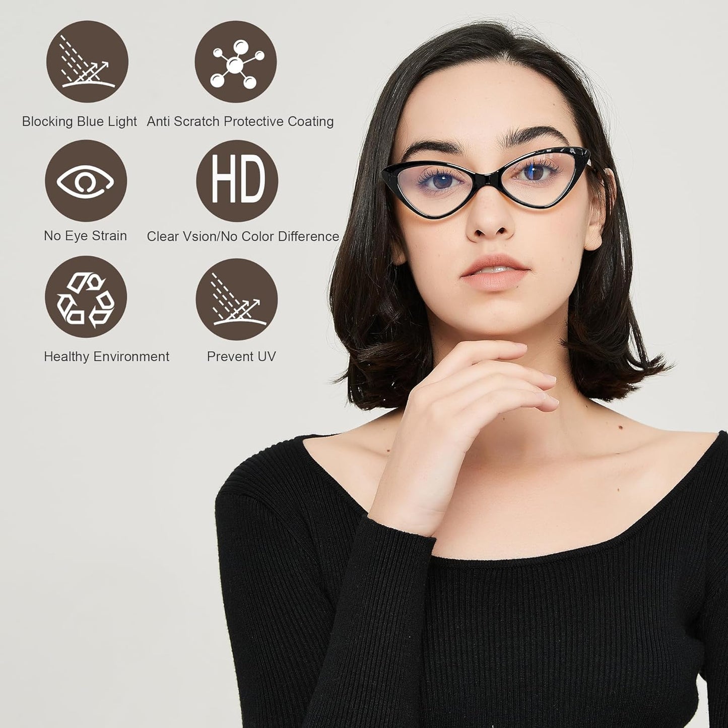 EYEURL 4-Pack Reading Glasses for Women, Fashion Cat Eye Blue Light Blocking Readers with Spring Hinges,1.50 Anti-Glare/UV Rays