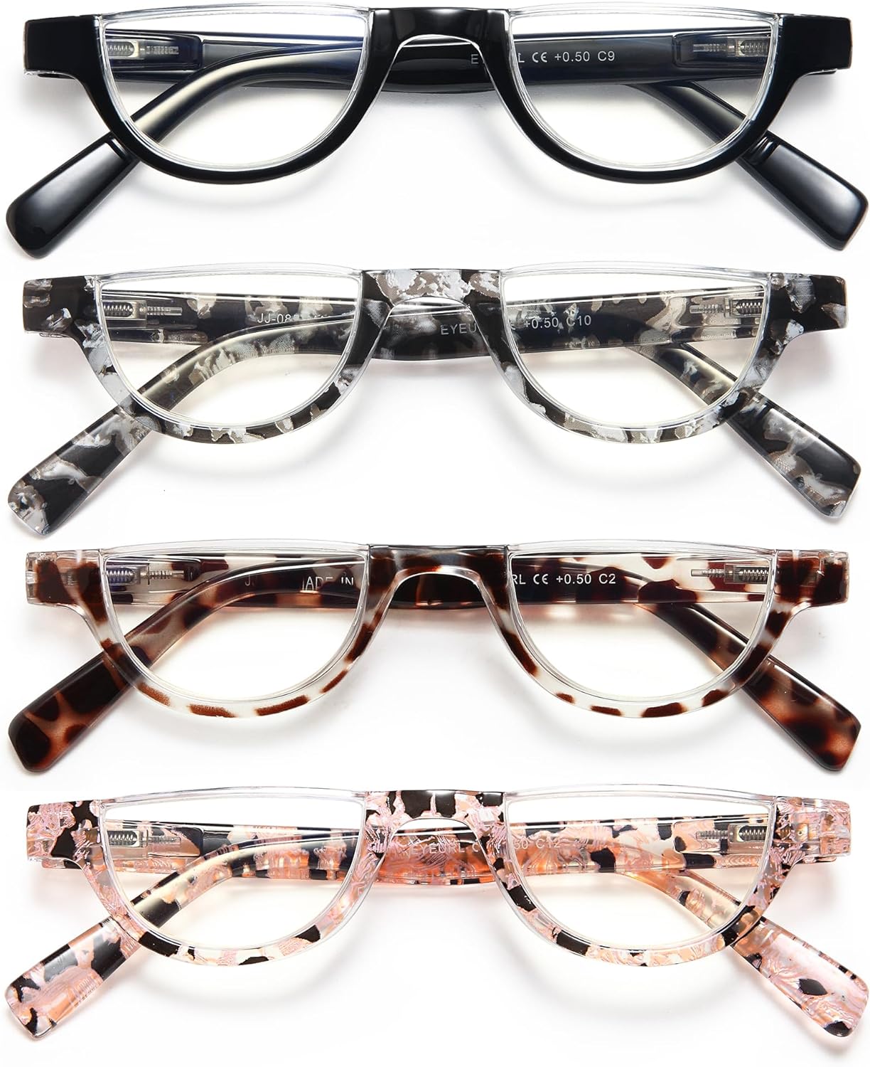 EYEURL Half Frame Reading Glasses women-4 Pack Blue Light Blocking Glasses Fashion Rimless Computer Readers for women/men