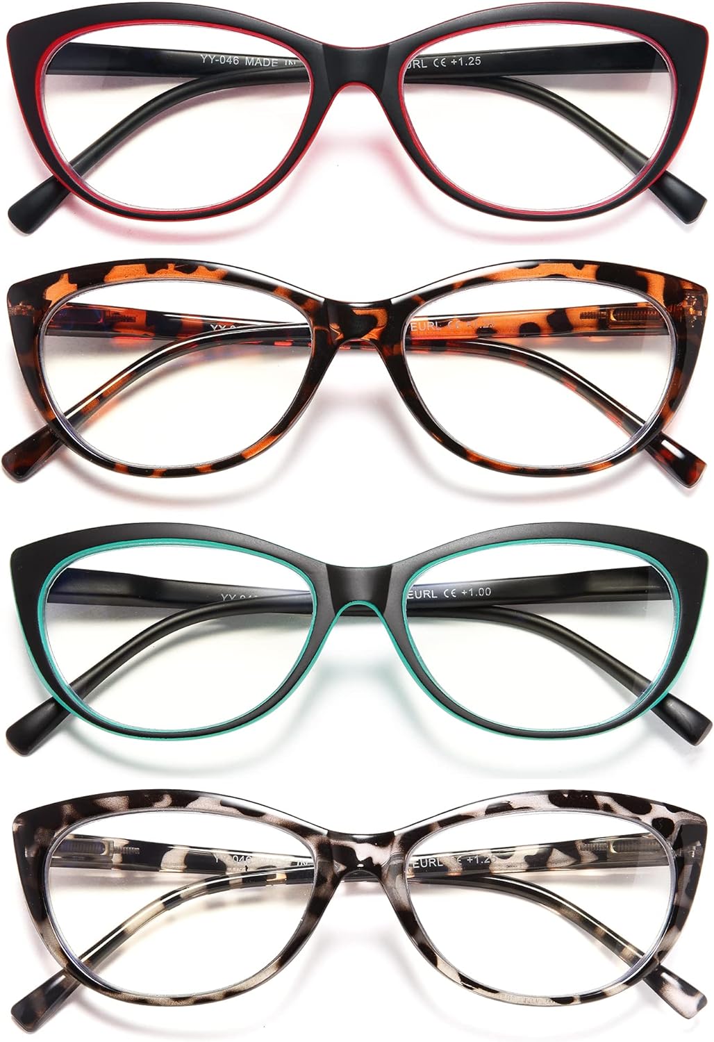 EYEURL 4 Pack Cat Eye Reading Glasses for Women,Blue Light Blocking Readers Lightweight Spring Hinge Anti Eyestrain UV Fashion Eyeglasses +2.0