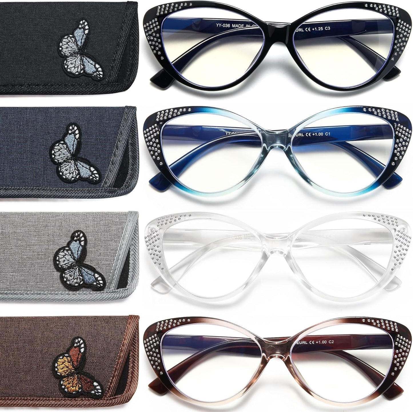 EYEURL Cat Eye Blue Light Blocking Reading Glasses for Women - Fashion Readers with Flexible Spring Hinges