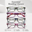 Reading Glasses for Women, 4 pack Fashion Readers for Women Men Spring Hinge Eye Glasses, Blue Light Reading Glasses