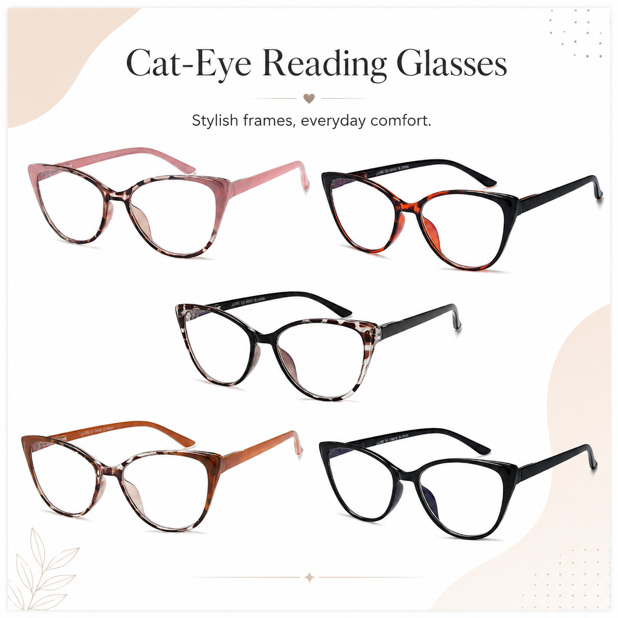 EYEURL Cat Eye Reading Glasses for Women – 5 Pack Blue Light Blocking Fashion Computer Readers with Spring Hinges, Anti-Glare Stylish Eyewear