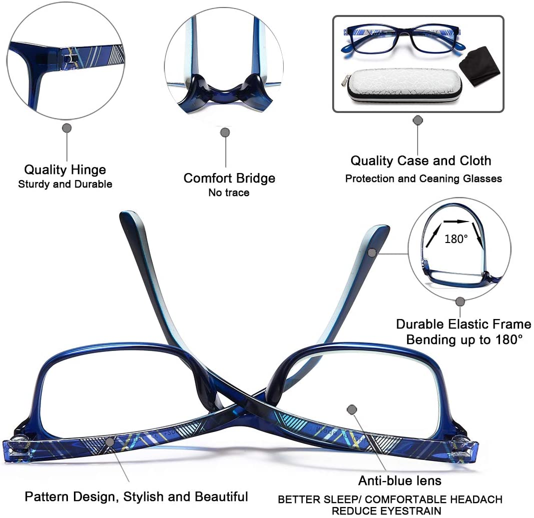 EYEURL Reading Glasses Womens Blue Light Blocking - 2 Pairs Ladies Computer Readers +1.25 Lightweight Colorful Eyeglass