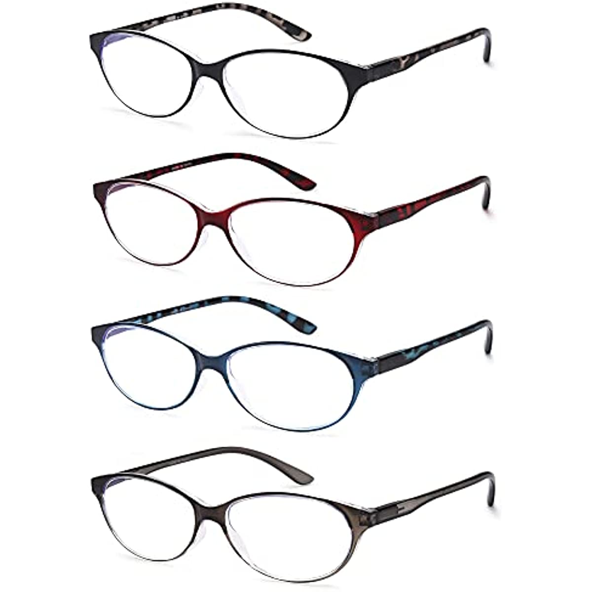 EYEURL Blue Light Blocking Reading Glasses for Women and Men, 4-Pack Computer Readers with Pouches