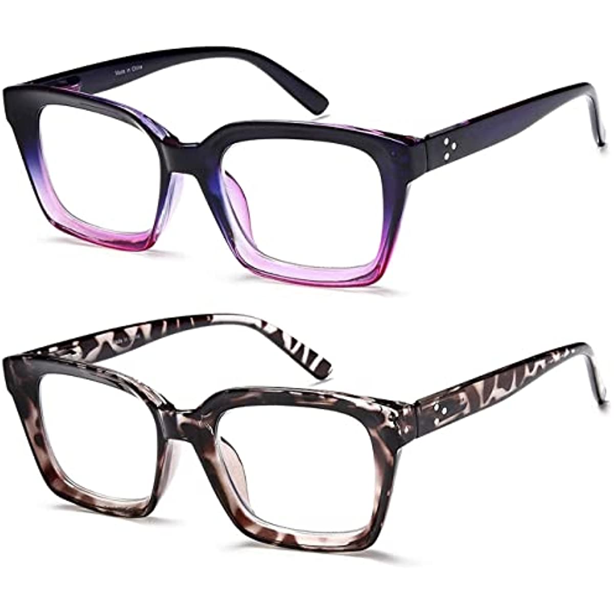 YTDBNS 2 Pack Oversized Retro Reading Glasses for Women, Oprah Style, Large Square Blue Light Blocking Readers for Men and Women, 1.25x