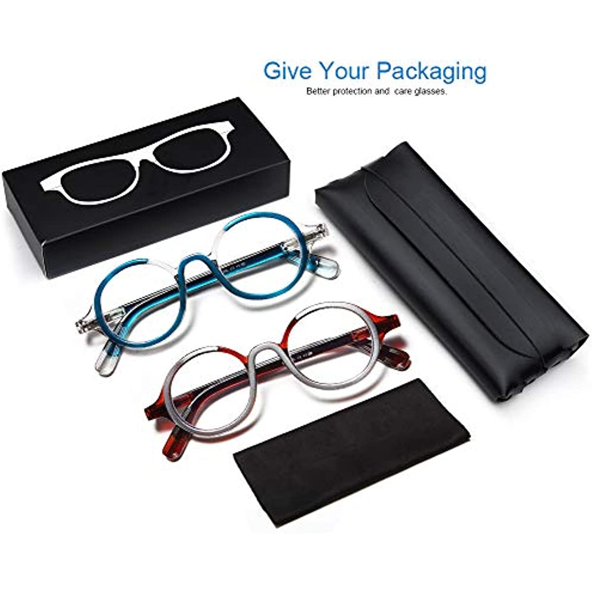 YTDBNS Reading Glasses for Men and Women - 2 Pack, Retro Round Blue Light Blocking Readers with Spring Hinges, 1.25x Computer Glasses