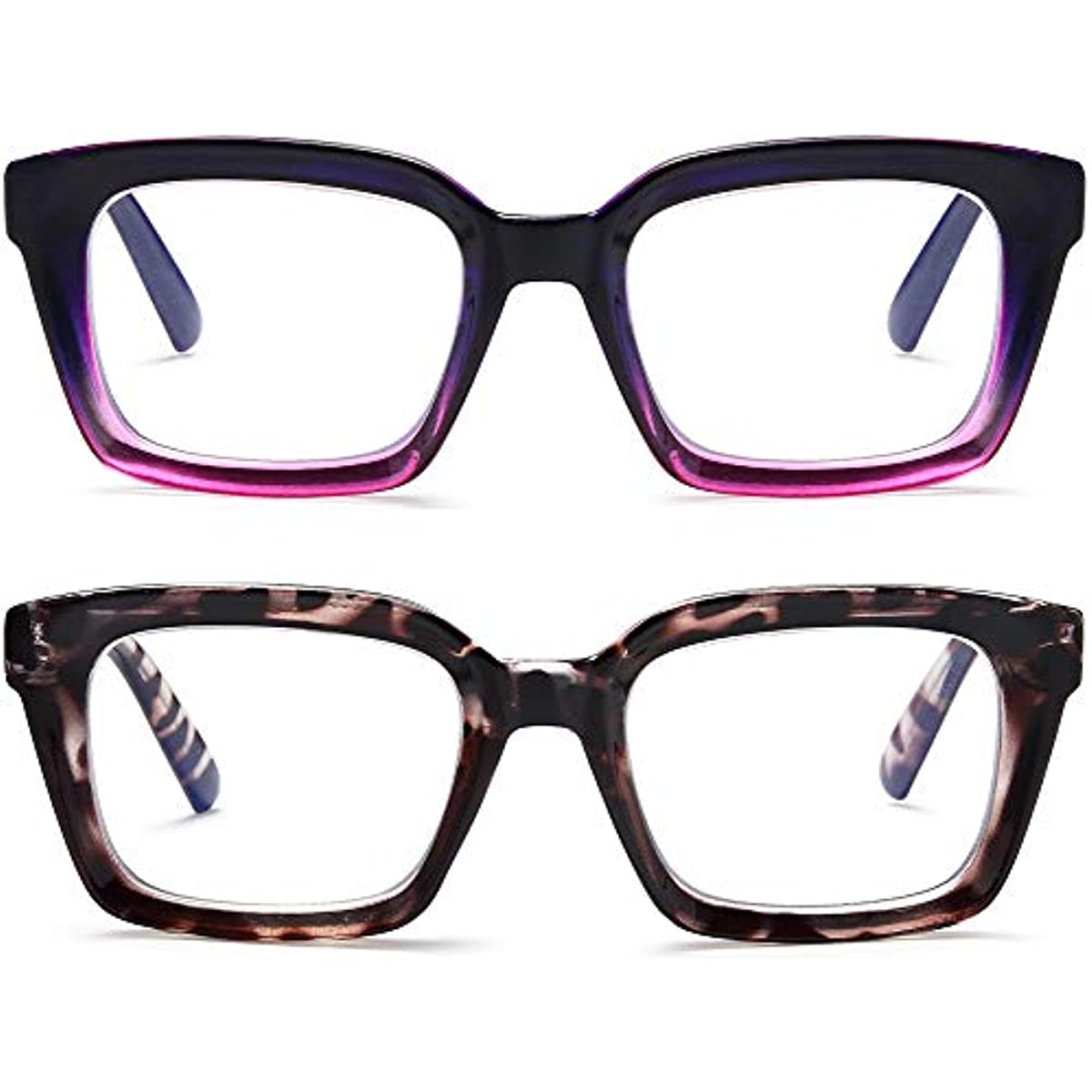 YTDBNS 2 Pack Oversized Retro Reading Glasses for Women, Oprah Style, Large Square Blue Light Blocking Readers for Men and Women, 1.25x