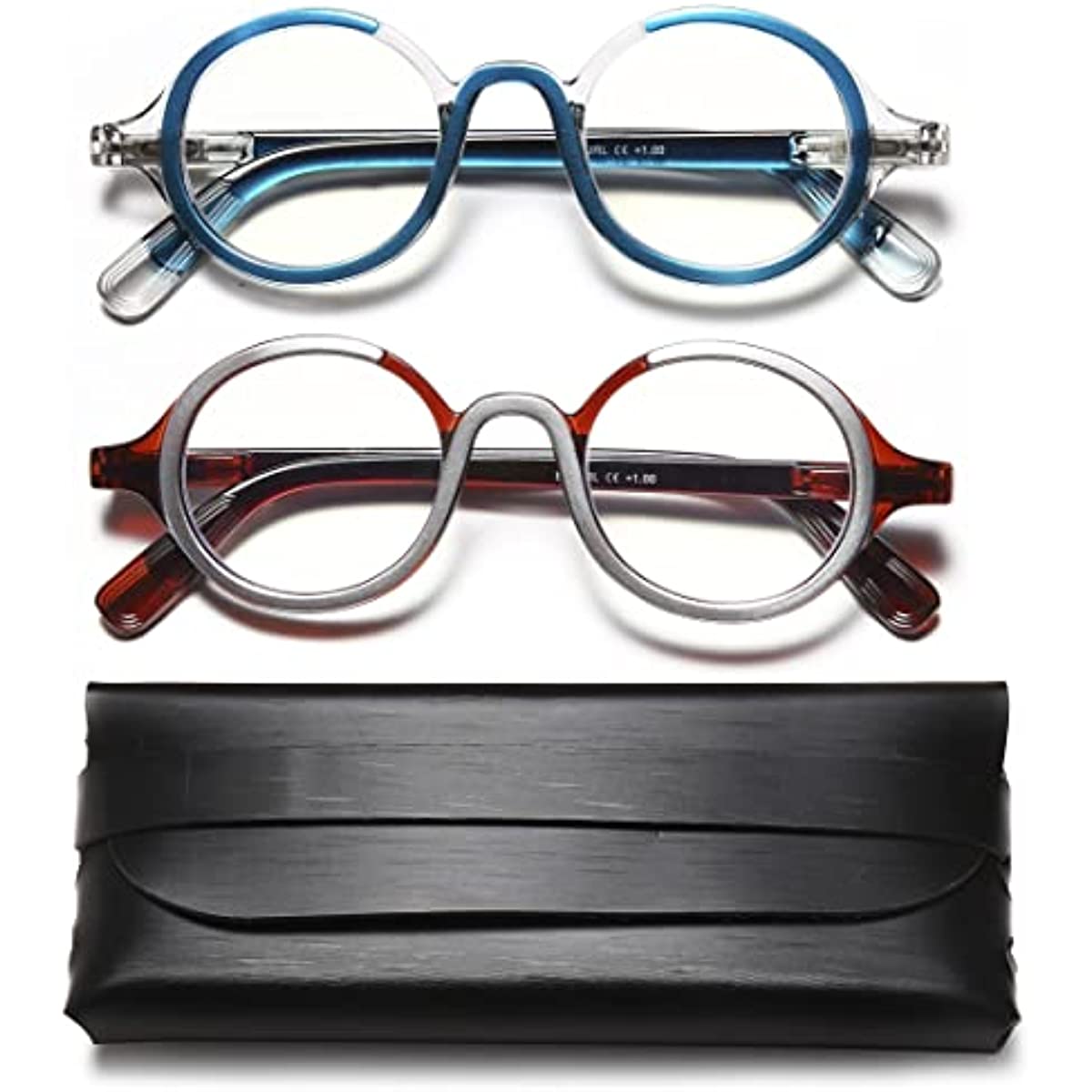 YTDBNS Reading Glasses for Men and Women - 2 Pack, Retro Round Blue Light Blocking Readers with Spring Hinges, 1.25x Computer Glasses