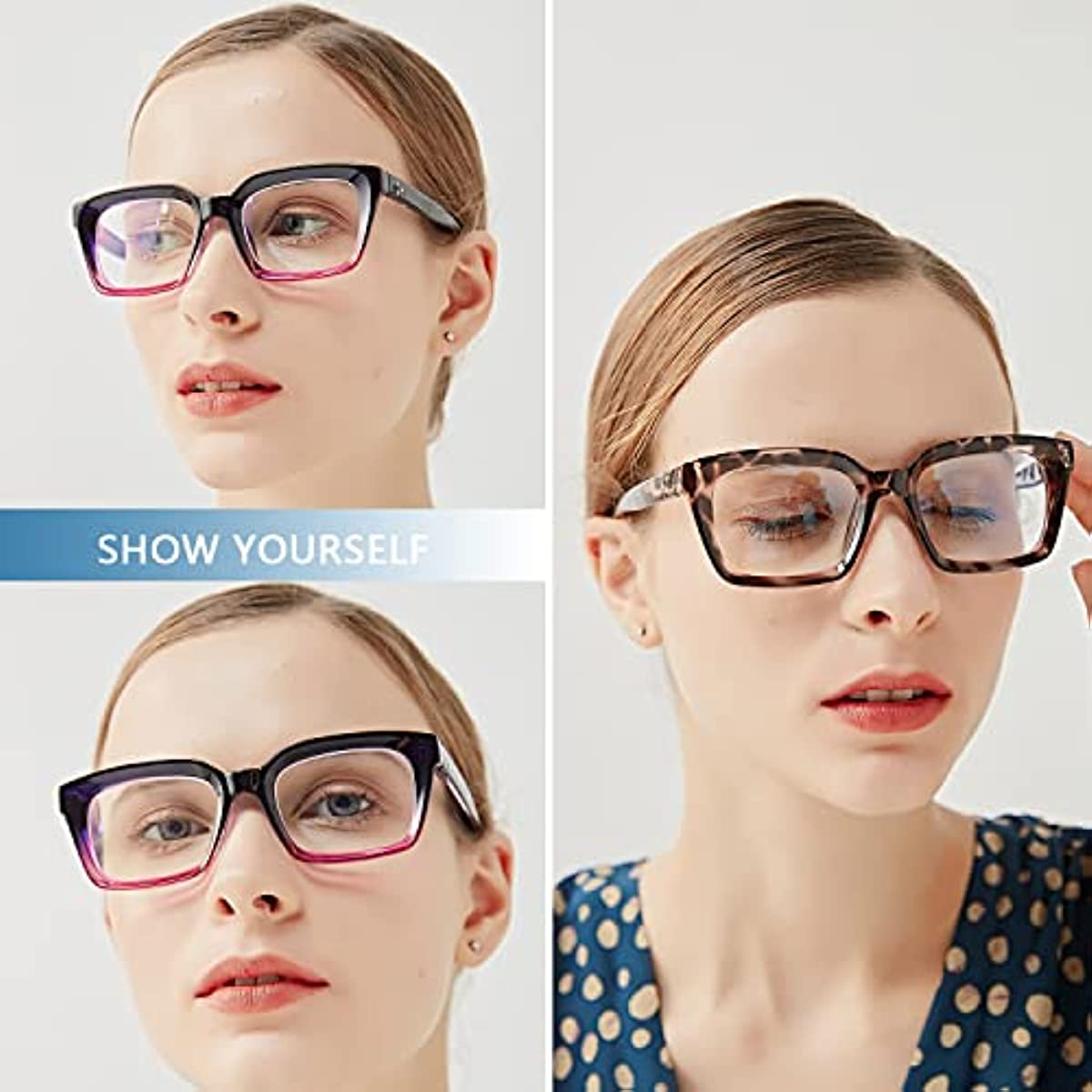 YTDBNS 2 Pack Oversized Retro Reading Glasses for Women, Oprah Style, Large Square Blue Light Blocking Readers for Men and Women, 1.25x