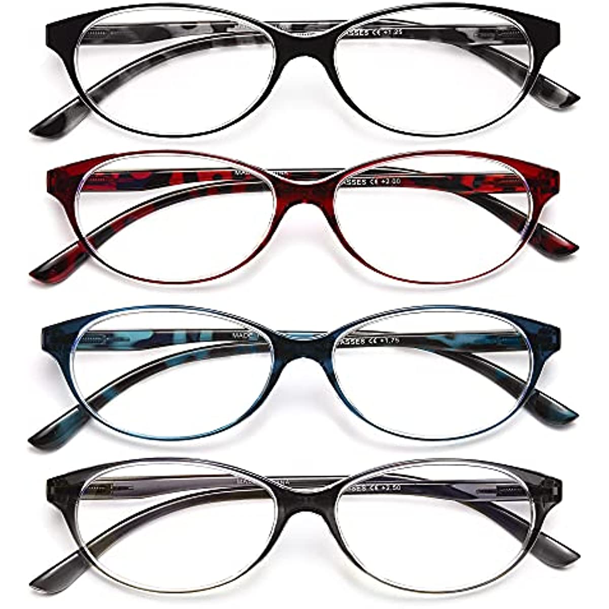 EYEURL Blue Light Blocking Reading Glasses for Women and Men, 4-Pack Computer Readers with Pouches