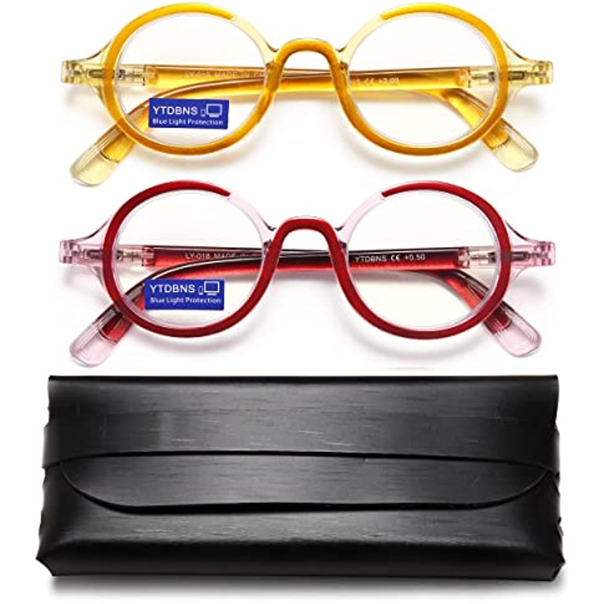 Blue Light Blocking Reading Glasses for Women and Men, 2-Pack Round Readers with Spring Hinges, 1.25x Magnification