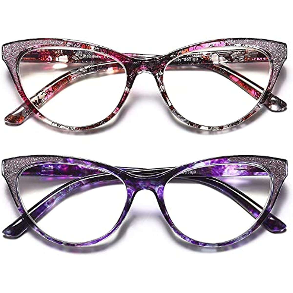 YTDBNS Blue Light Blocking Reading Glasses - 2 Pack Computer Readers, Cat Eye Fashion, Spring Hinges, Ultra-Light Glasses to Reduce Eye Strain +1.25x