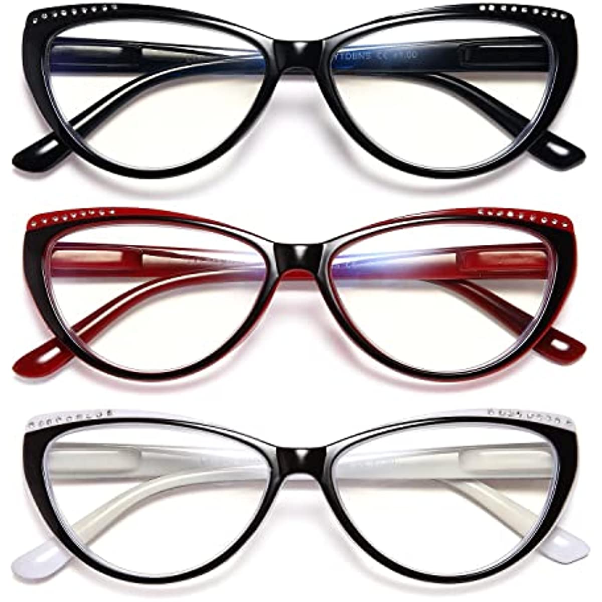 YTDBNS Blue Light Blocking Reading Glasses for Women - 3 Pack, Lightweight Cat Eye Readers with Spring Hinges, Fashion Designer Glasses, 1.5 Magnification