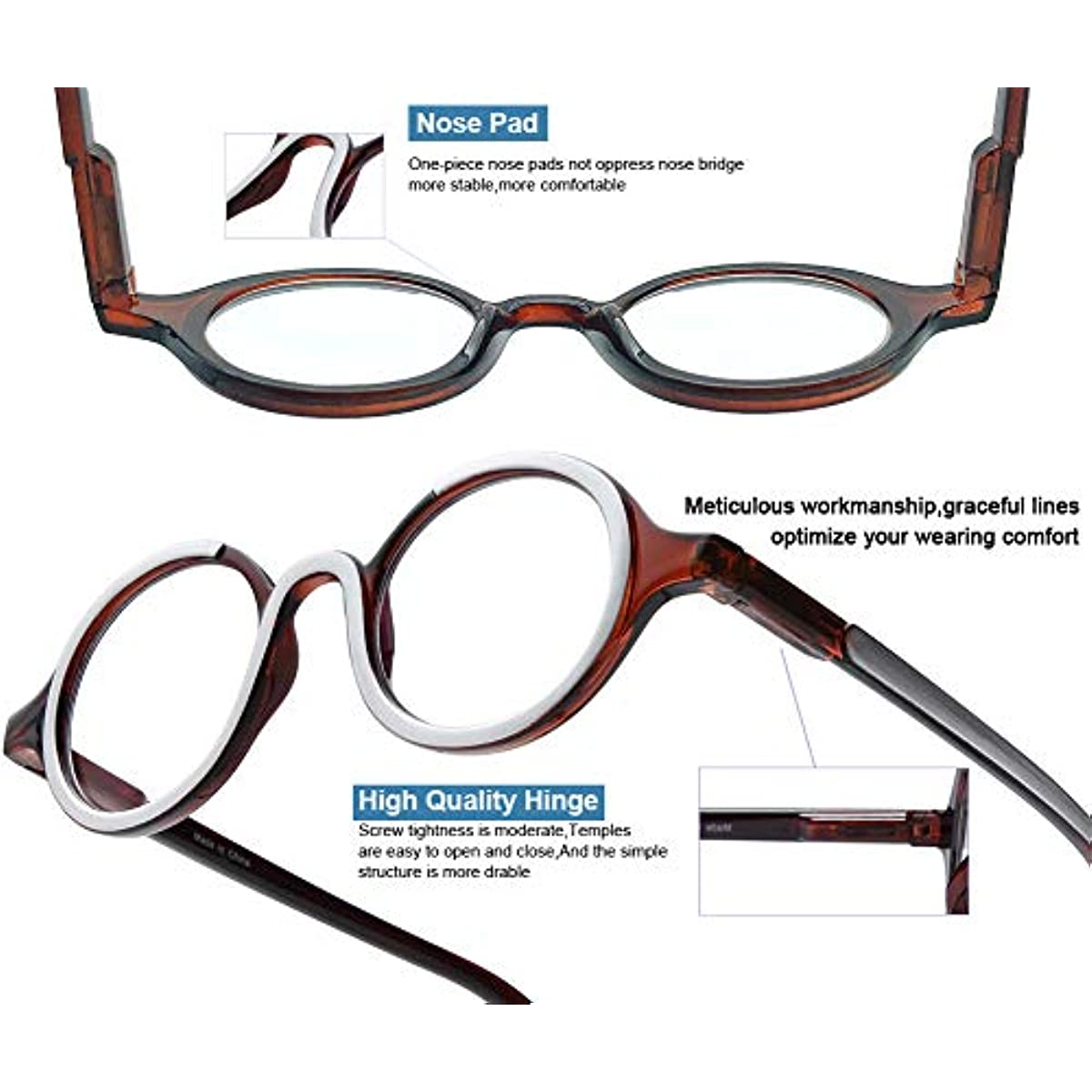 YTDBNS Reading Glasses for Men and Women - 2 Pack, Retro Round Blue Light Blocking Readers with Spring Hinges, 1.25x Computer Glasses