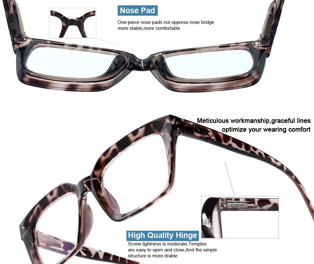 Reading Glasses Blue Light Blocking - 2 Pack Women Readers Oprah Style Quality Computer Blue Eyeglass Oversized Square Spring Hinge Glare Blockers