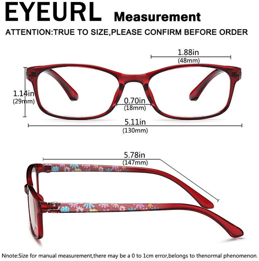EYEURL Reading Glasses Womens Blue Light Blocking - 2 Pairs Ladies Computer Readers +1.25 Lightweight Colorful Eyeglass