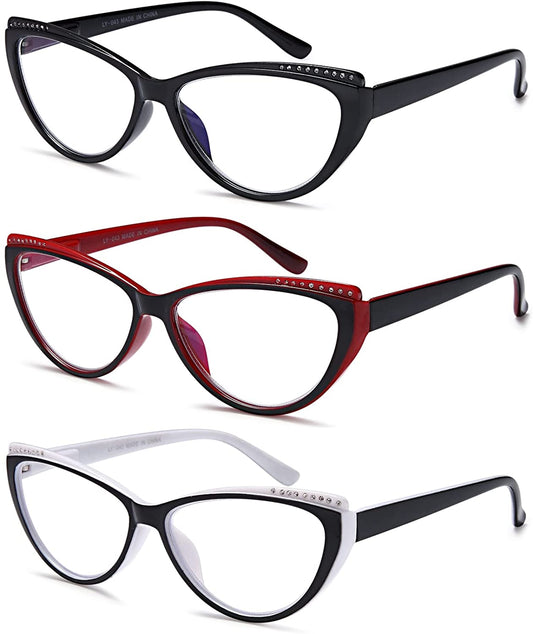 YTDBNS Reading Glasses Blue Light Blocking - 3 Pack Lightweight Readers Cat Eye Designer Eyeglasses for Women
