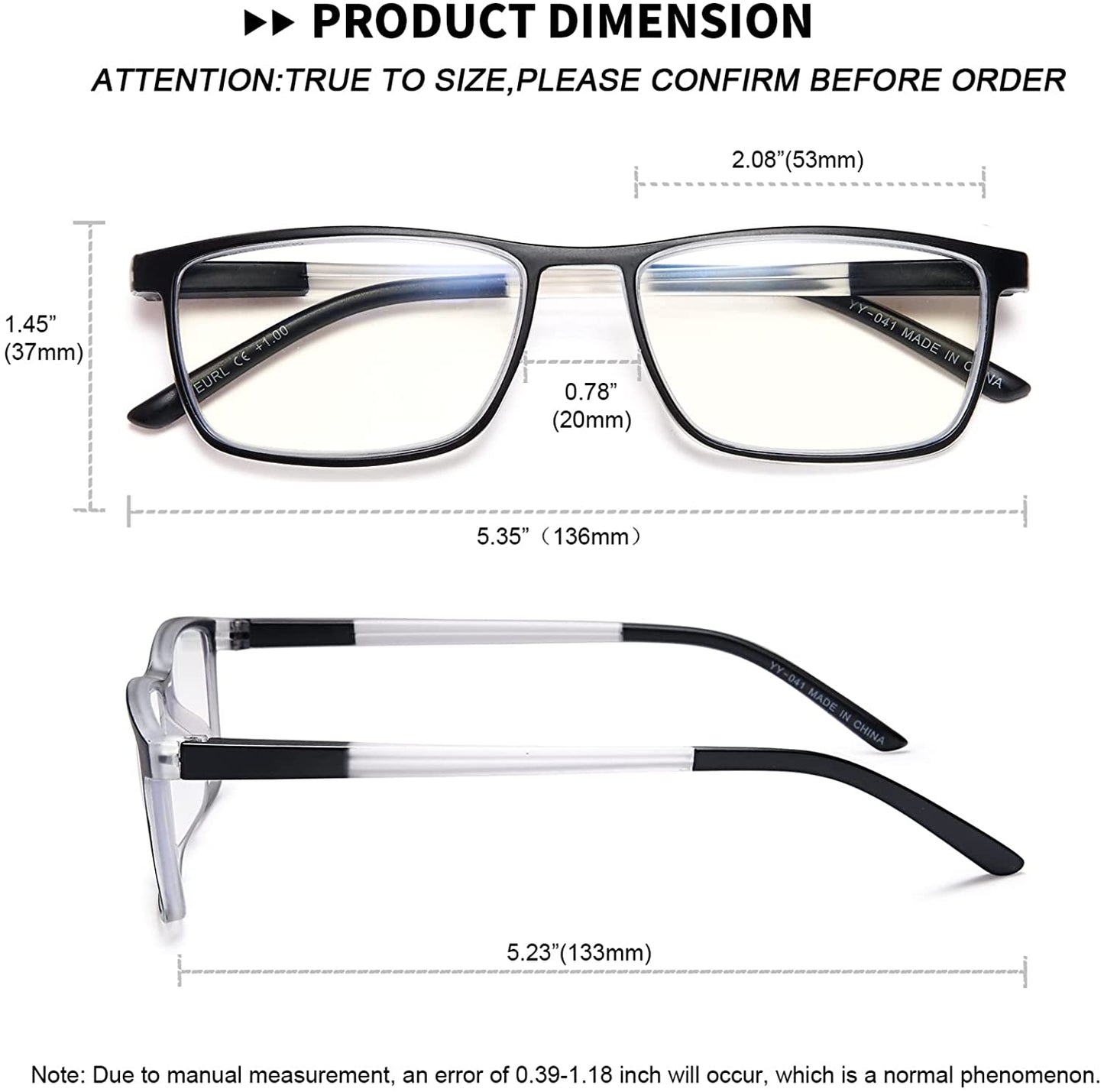 EYEURL 4 Pack Reading Glasses for Men and Women - Blue Light Blocking Computer Readers with Lightweight Spring Hinge